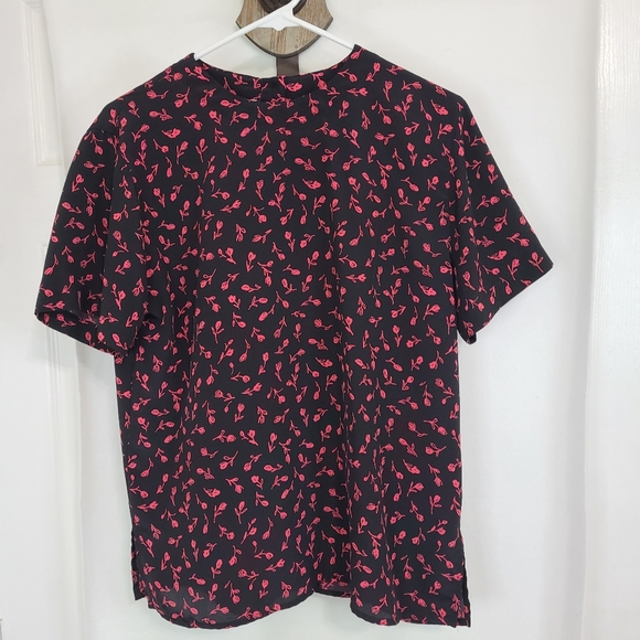 Black Roses Woman's Short Sleeve Blouse, Size: Medium Color: Black - Picture 7 of 11